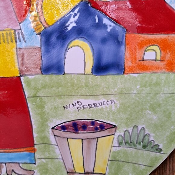 SIGNED! Nino Parrucca Wine Harvest Painted Art Studio Pottery Plate Italy 10.5" - Picture 6 of 7